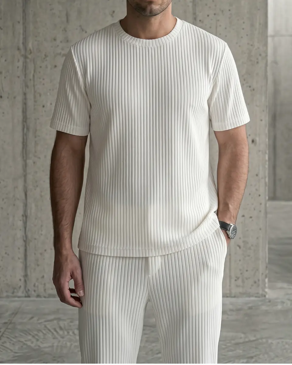 Pleated T-Shirt in Off-White